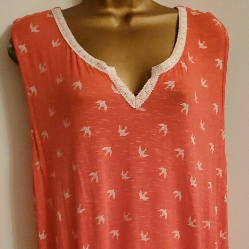 Max Jeans Sz XL Hot Coral Birds Asymmetric Tunic